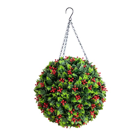 Nearly Natural UV Resistant Artificial Holly Berry Christmas Hanging Ball in Green/Red | 22" | Michaels®